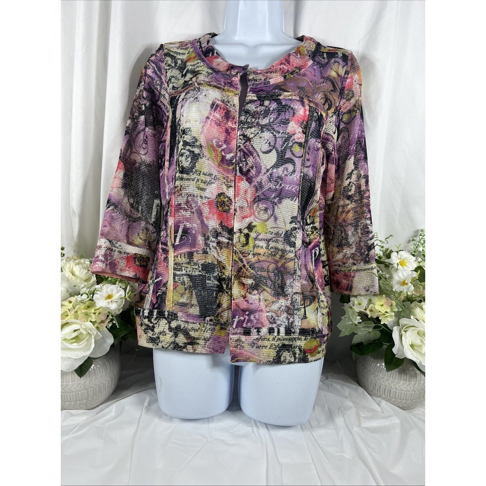 Onque Casual Womens Medium Multicolor Paris 1/4  Sleeve ‎ Jacke